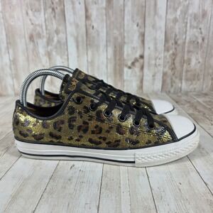 Converse All Star Leopard Glitter Low Top Sneakers Gold Black Women Size 5 Youth
